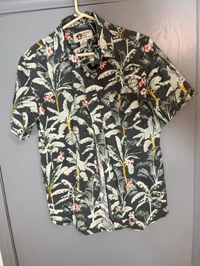 Men's Black Tropical Print Short-Sleeve Shirt size size medium all cotton